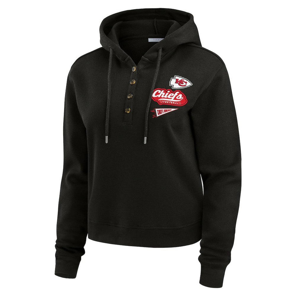 Kansas City Chiefs WEAR by Erin Andrews Women's Waffle-Knit Pullover Hoodie Black | NFL