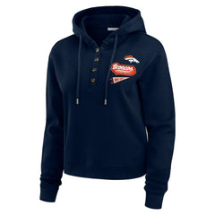 Denver Broncos WEAR by Erin Andrews Women's Waffle-Knit Pullover Hoodie Navy | NFL