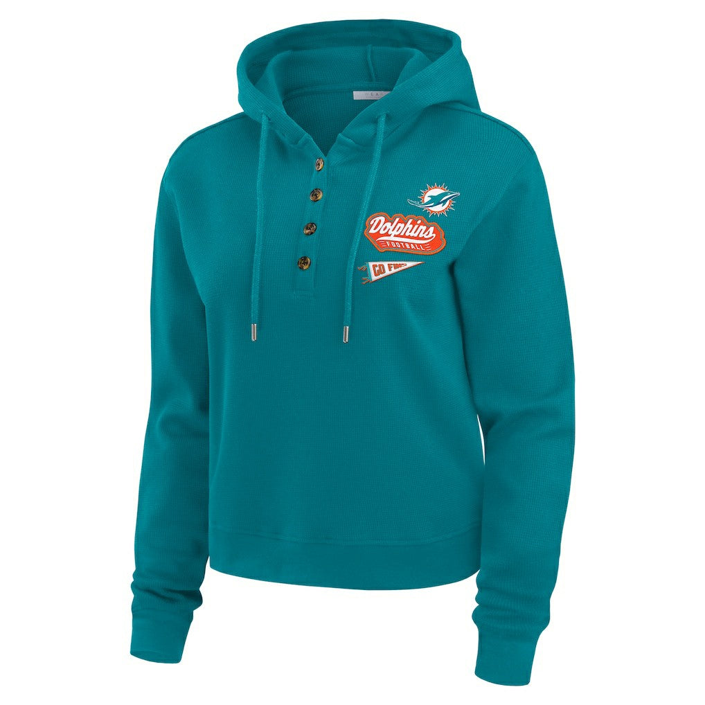 Miami Dolphins WEAR by Erin Andrews Women's Waffle-Knit Pullover Hoodie Aqua | NFL