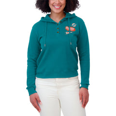 Miami Dolphins WEAR by Erin Andrews Women's Waffle-Knit Pullover Hoodie Aqua | NFL