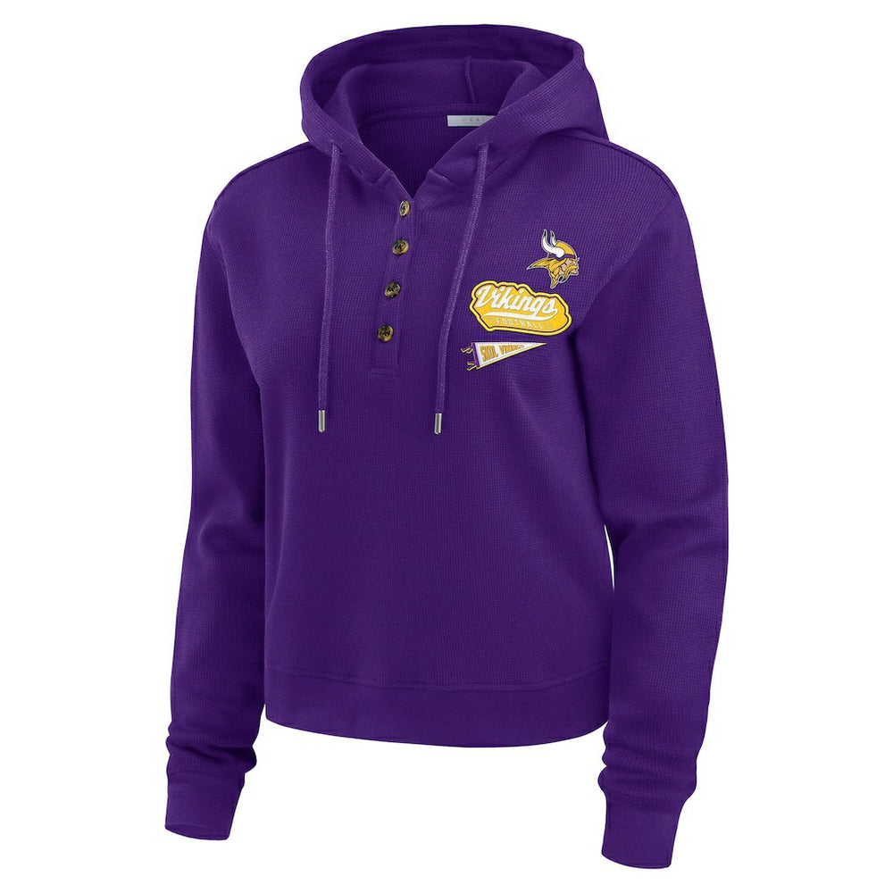 Minnesota Vikings WEAR by Erin Andrews Women's Waffle-Knit Pullover Hoodie Purple | NFL