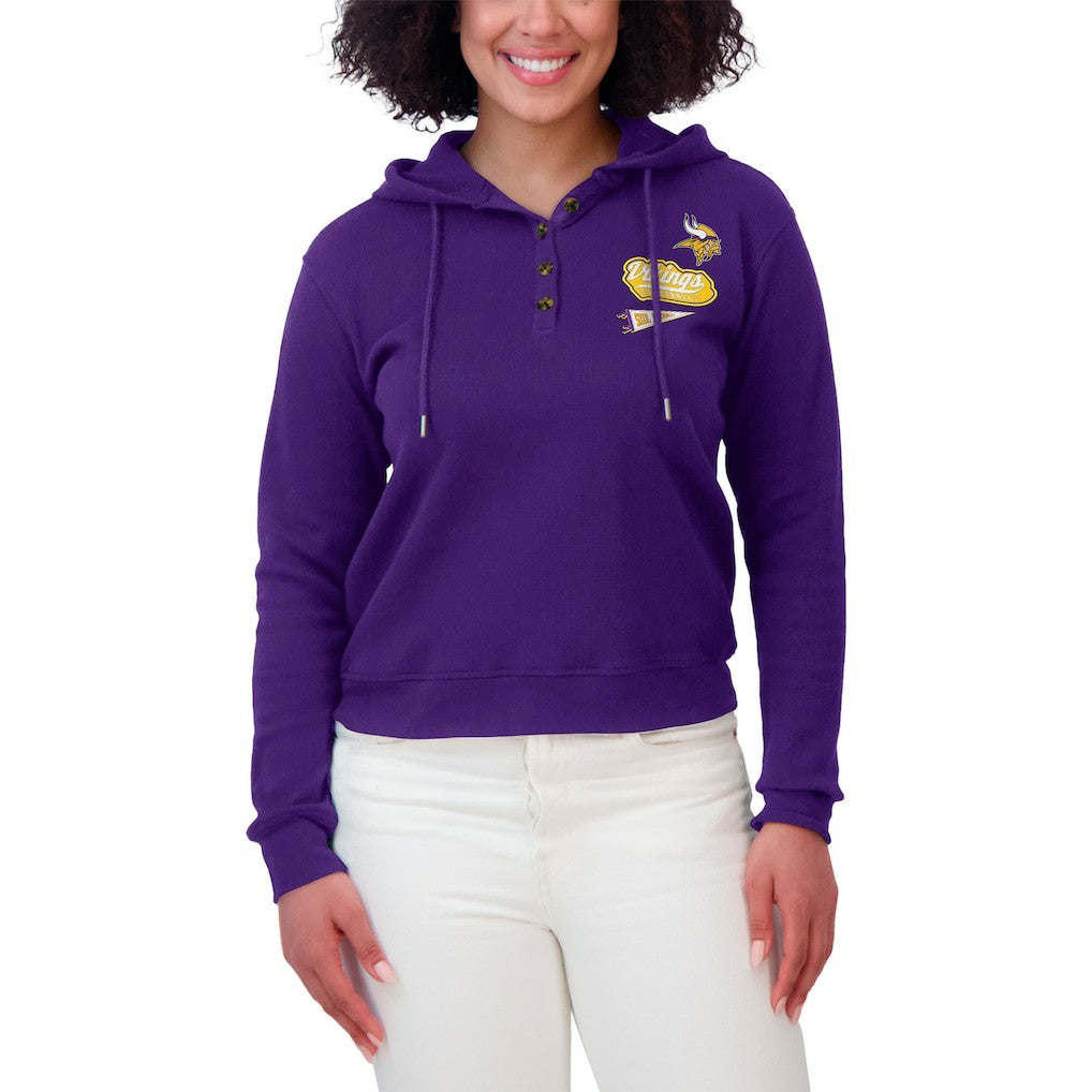 Minnesota Vikings WEAR by Erin Andrews Women's Waffle-Knit Pullover Hoodie Purple | NFL
