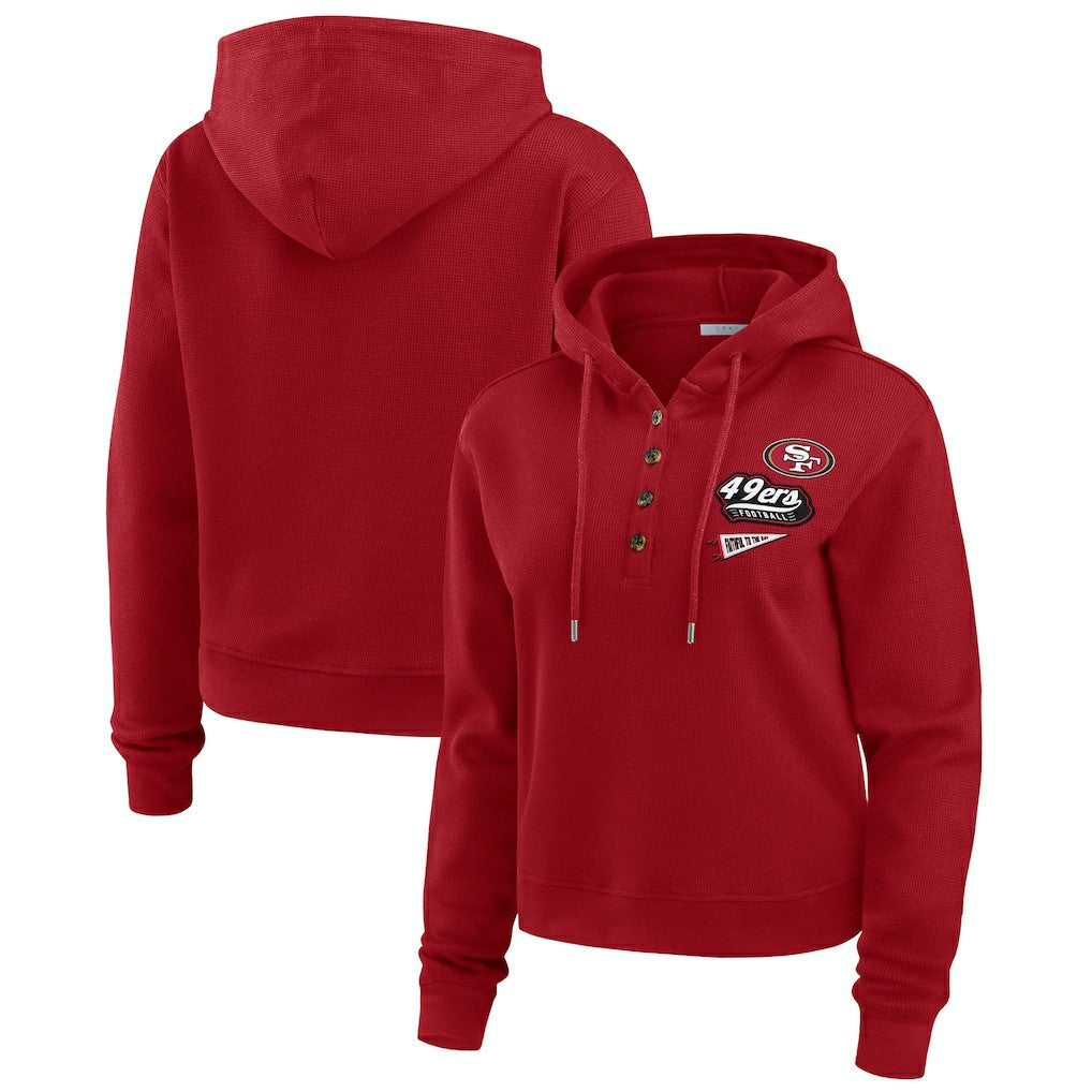 San Francisco 49ers WEAR by Erin Andrews Women's Waffle-Knit Pullover Hoodie Scarlet | NFL
