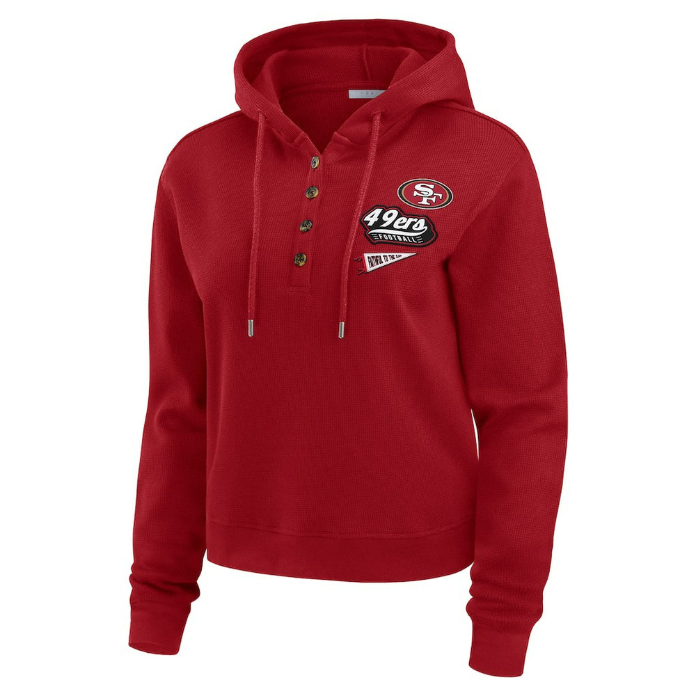 San Francisco 49ers WEAR by Erin Andrews Women's Waffle-Knit Pullover Hoodie Scarlet | NFL