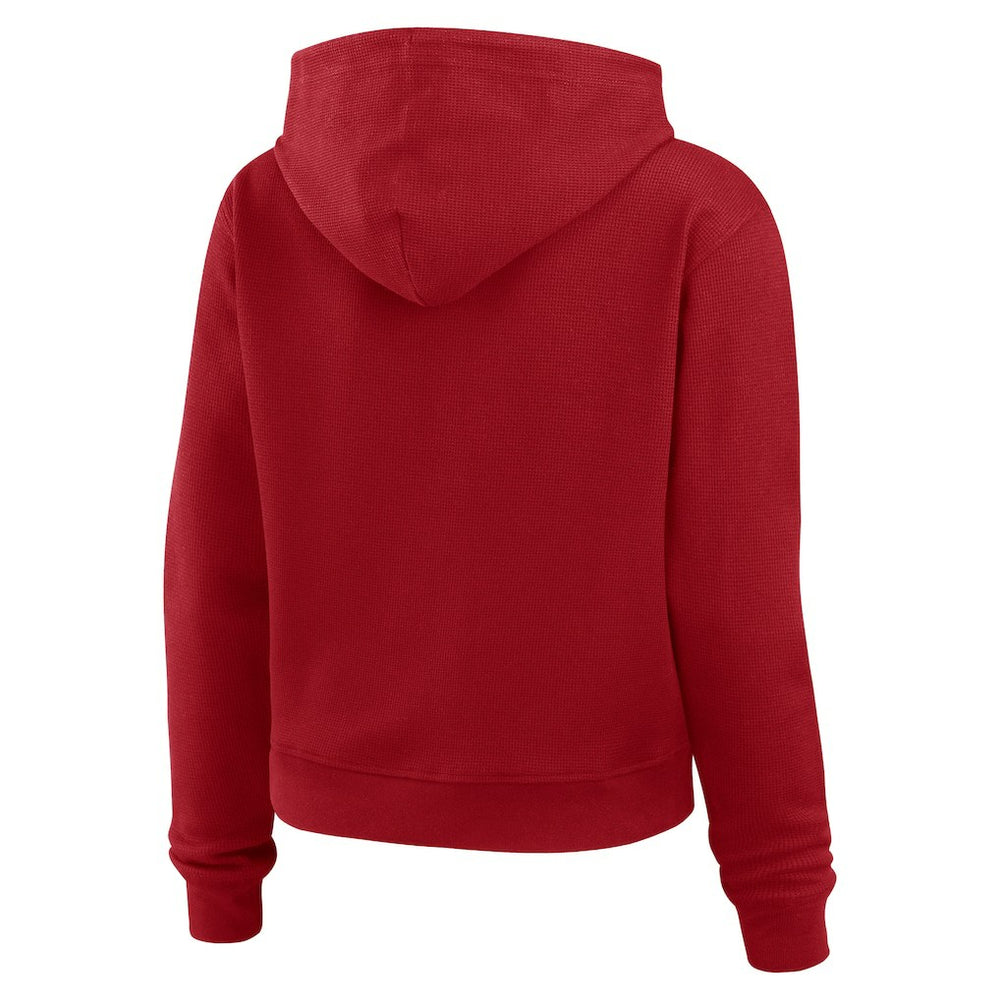 San Francisco 49ers WEAR by Erin Andrews Women's Waffle-Knit Pullover Hoodie Scarlet | NFL