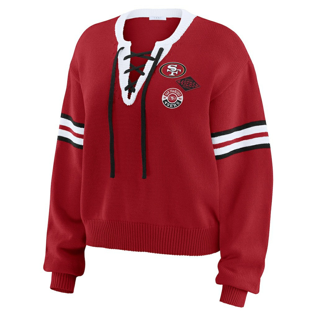San Francisco 49ers WEAR by Erin Andrews Women's Lace-Up Sweater Scarlet | NFL