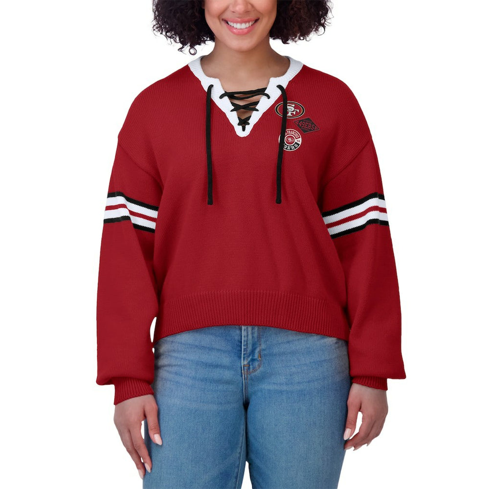 San Francisco 49ers WEAR by Erin Andrews Women's Lace-Up Sweater Scarlet | NFL