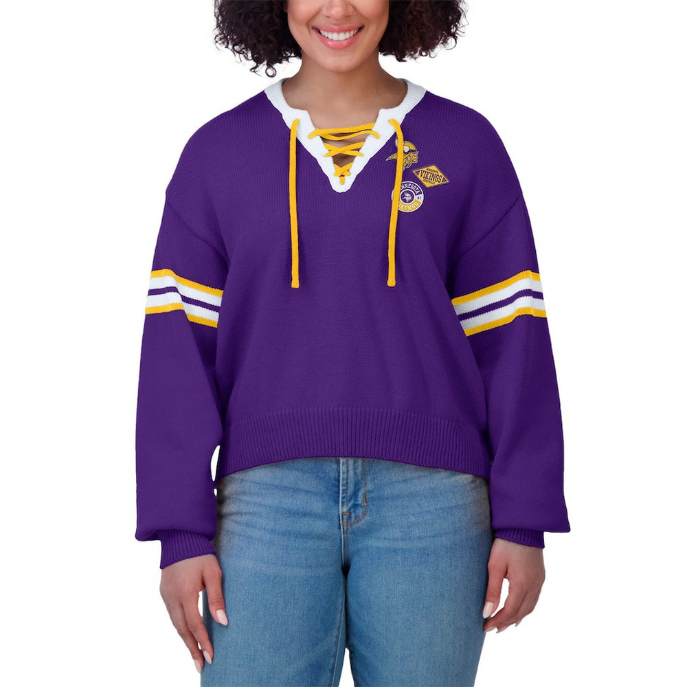 Minnesota Vikings WEAR by Erin Andrews Women's Lace-Up Sweater Purple | NFL