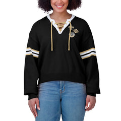 New Orleans Saints WEAR by Erin Andrews Women's Lace-Up Sweater Black | NFL