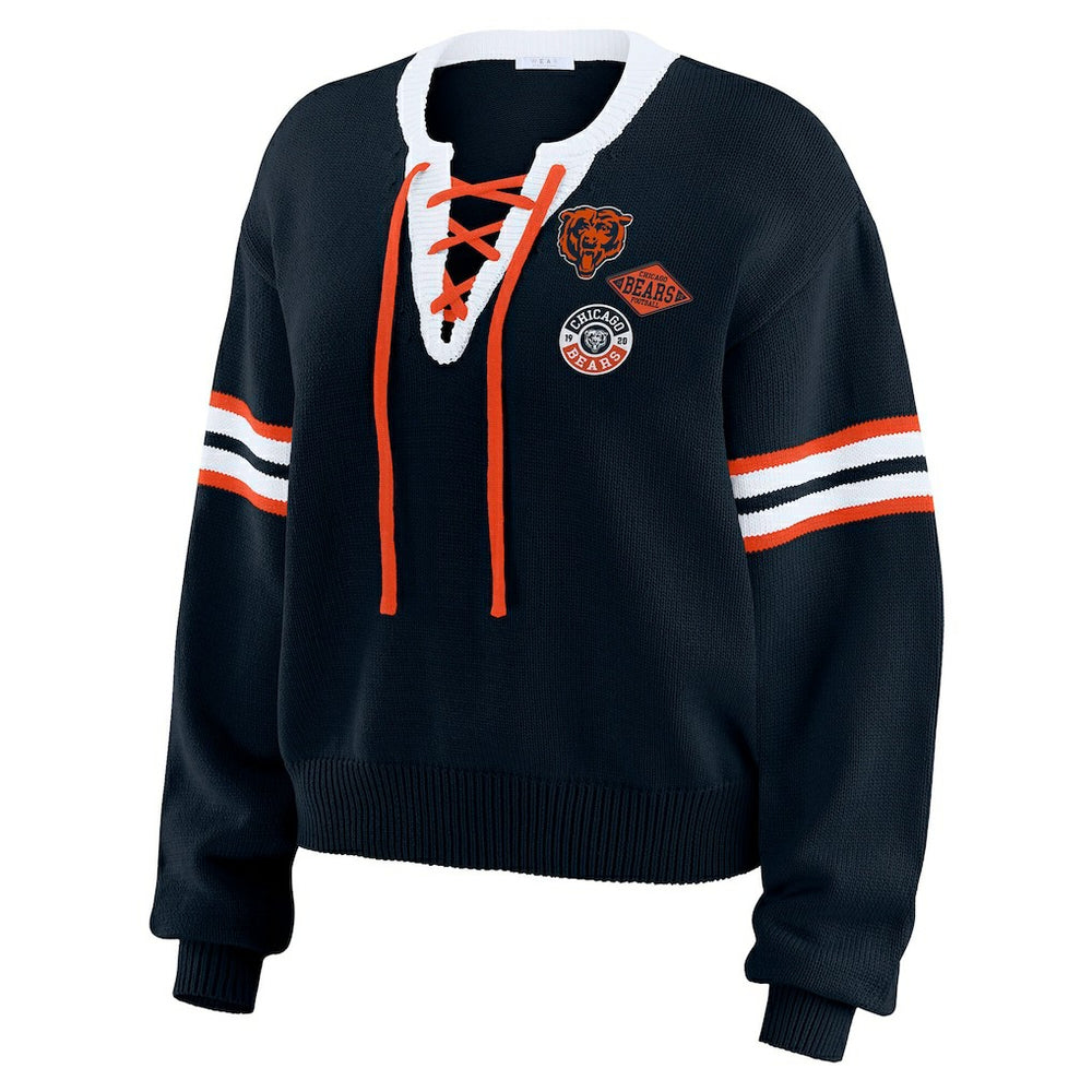 Chicago Bears WEAR by Erin Andrews Women's Lace-Up Sweater Navy | NFL