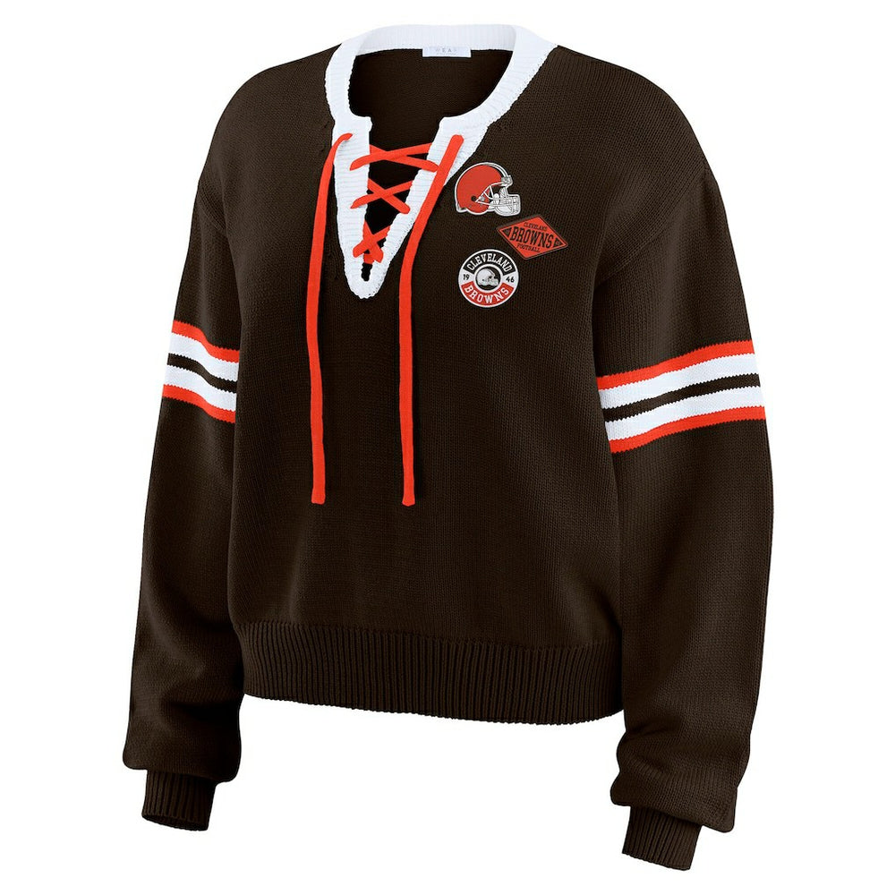 Cleveland Browns WEAR by Erin Andrews Women's Lace-Up Sweater Brown | NFL