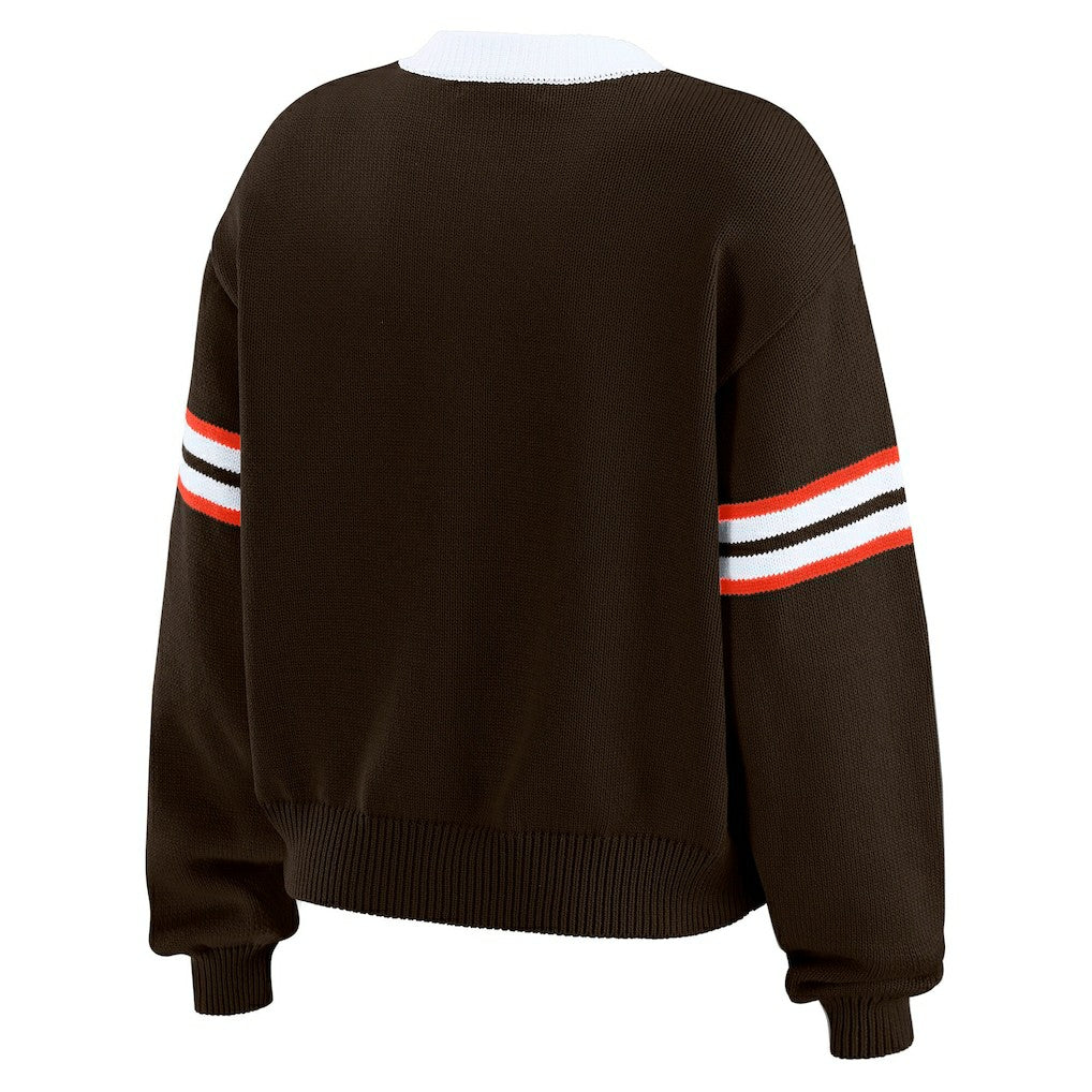 Cleveland Browns WEAR by Erin Andrews Women's Lace-Up Sweater Brown | NFL