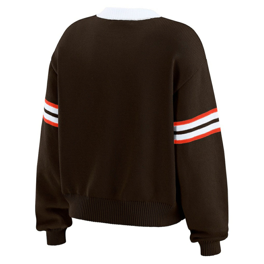 Cleveland Browns WEAR by Erin Andrews Women's Lace-Up Sweater Brown | NFL