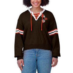 Cleveland Browns WEAR by Erin Andrews Women's Lace-Up Sweater Brown | NFL