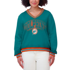 Miami Dolphins WEAR by Erin Andrews Women's Oversized Long Sleeve V-Neck Sweatshirt Aqua | NFL