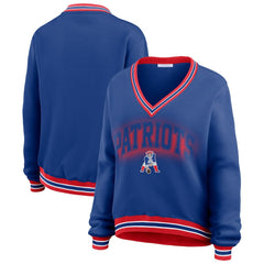 New England Patriots WEAR by Erin Andrews Women's Oversized Long Sleeve V-Neck Sweatshirt Navy | NFL