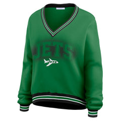 New York Jets WEAR by Erin Andrews Women's Oversized Long Sleeve V-Neck Sweatshirt Green | NFL