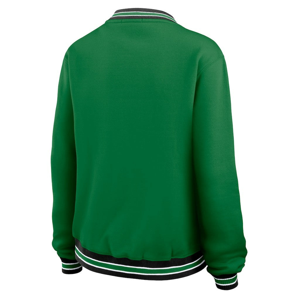 New York Jets WEAR by Erin Andrews Women's Oversized Long Sleeve V-Neck Sweatshirt Green | NFL