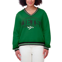 New York Jets WEAR by Erin Andrews Women's Oversized Long Sleeve V-Neck Sweatshirt Green | NFL