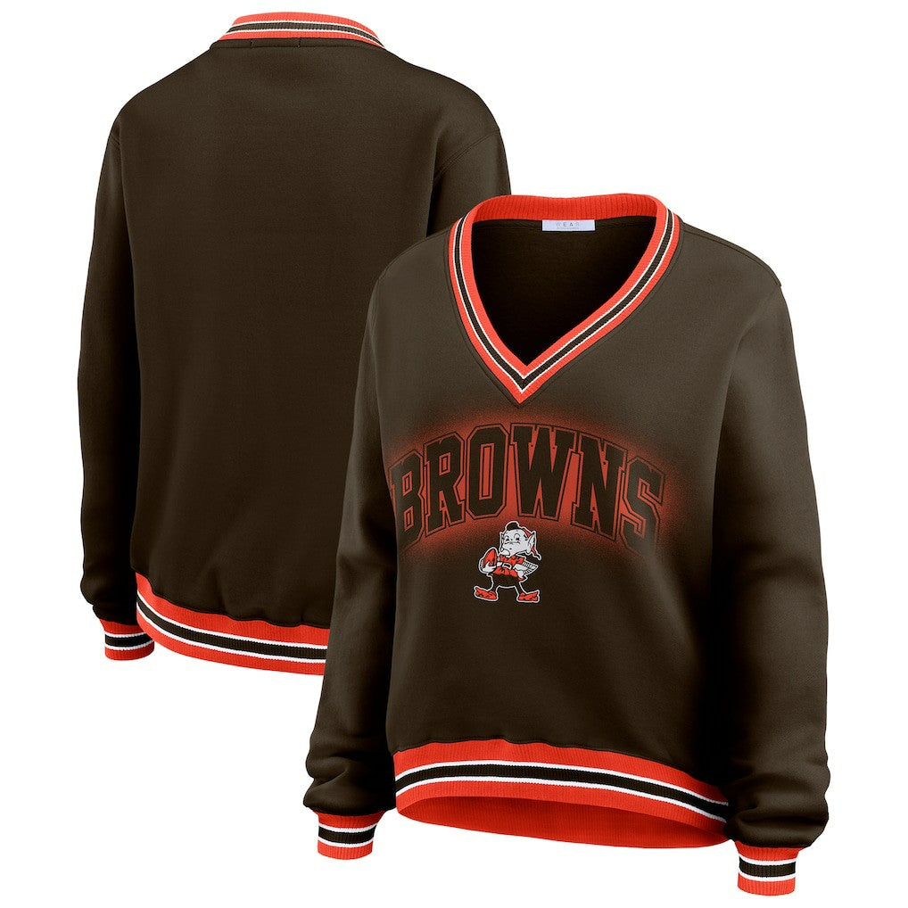 Cleveland Browns WEAR by Erin Andrews Women's Oversized Long Sleeve V-Neck Sweatshirt Brown | NFL