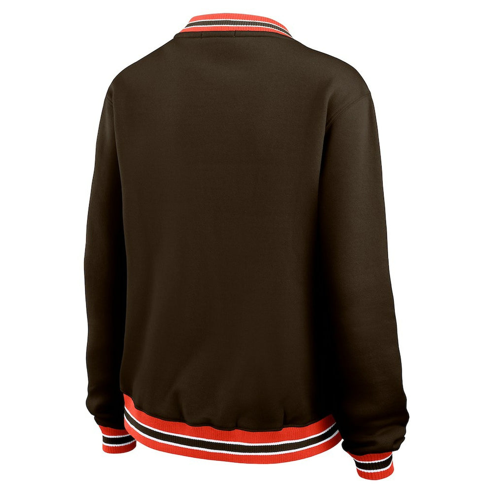 Cleveland Browns WEAR by Erin Andrews Women's Oversized Long Sleeve V-Neck Sweatshirt Brown | NFL