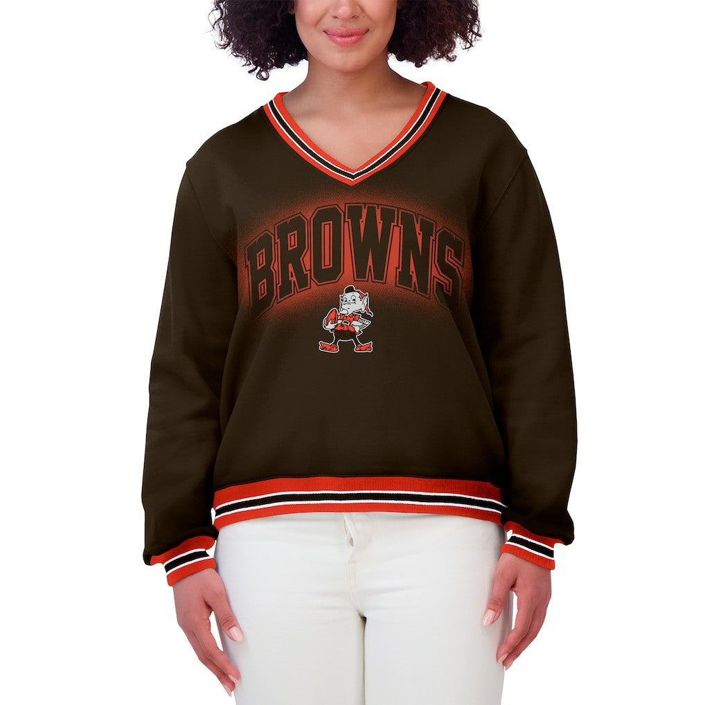 Cleveland Browns WEAR by Erin Andrews Women's Oversized Long Sleeve V-Neck Sweatshirt Brown | NFL