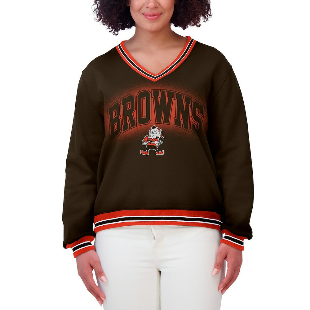 Cleveland Browns WEAR by Erin Andrews Women's Oversized Long Sleeve V-Neck Sweatshirt Brown | NFL