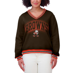 Cleveland Browns WEAR by Erin Andrews Women's Oversized Long Sleeve V-Neck Sweatshirt Brown | NFL