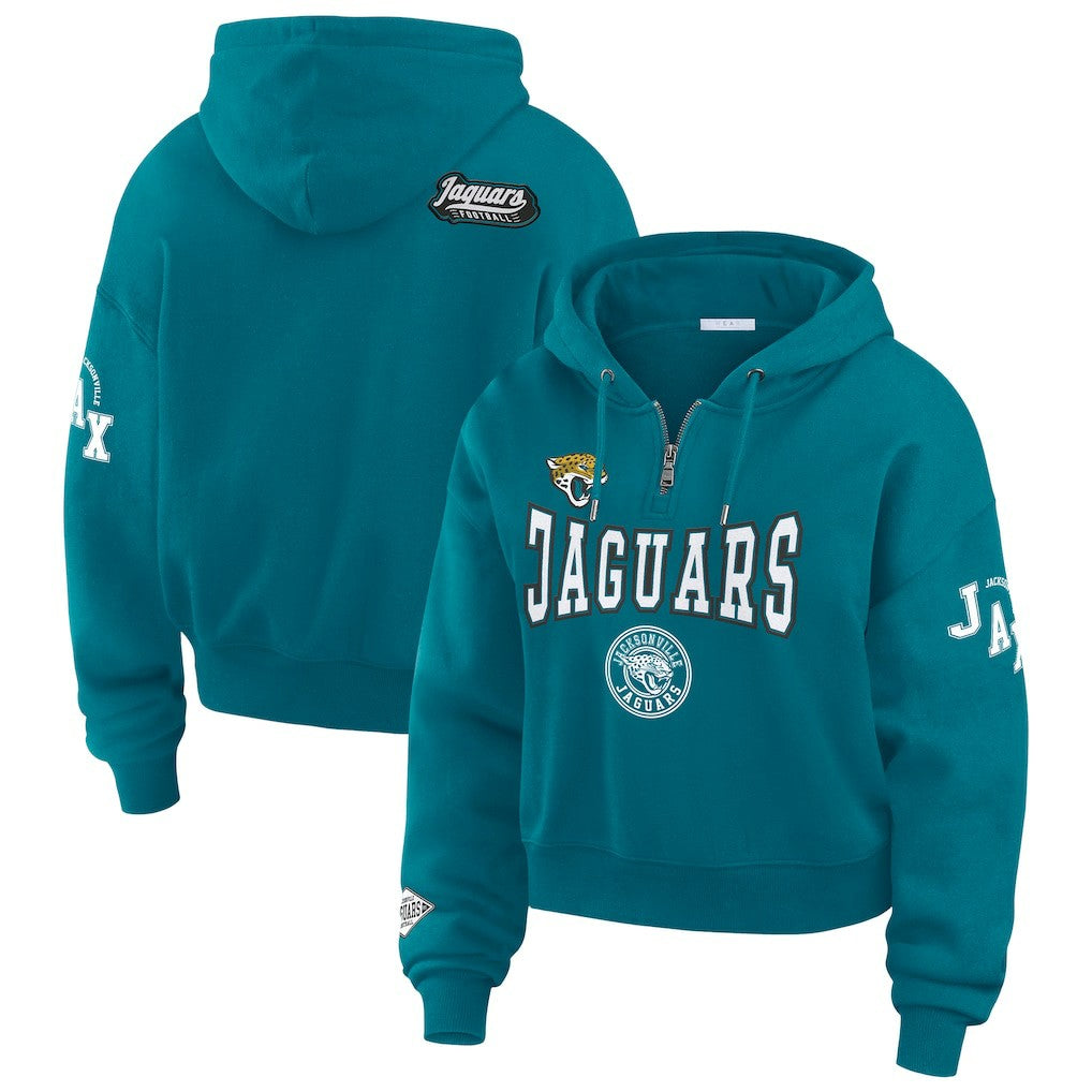Jacksonville Jaguars WEAR by Erin Andrews Women's Patch Quarter-Zip Pullover Hoodie Teal | NFL