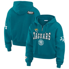 Jacksonville Jaguars WEAR by Erin Andrews Women's Patch Quarter-Zip Pullover Hoodie Teal | NFL