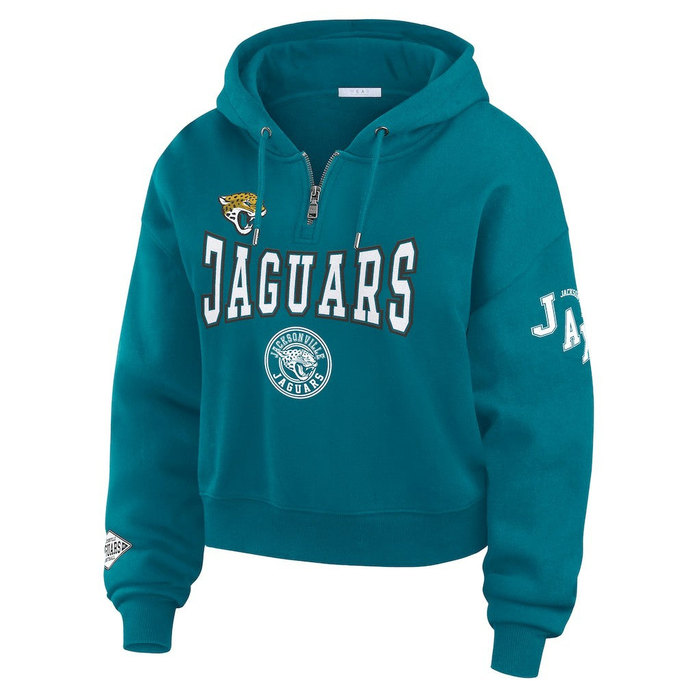 Jacksonville Jaguars WEAR by Erin Andrews Women's Patch Quarter-Zip Pullover Hoodie Teal | NFL