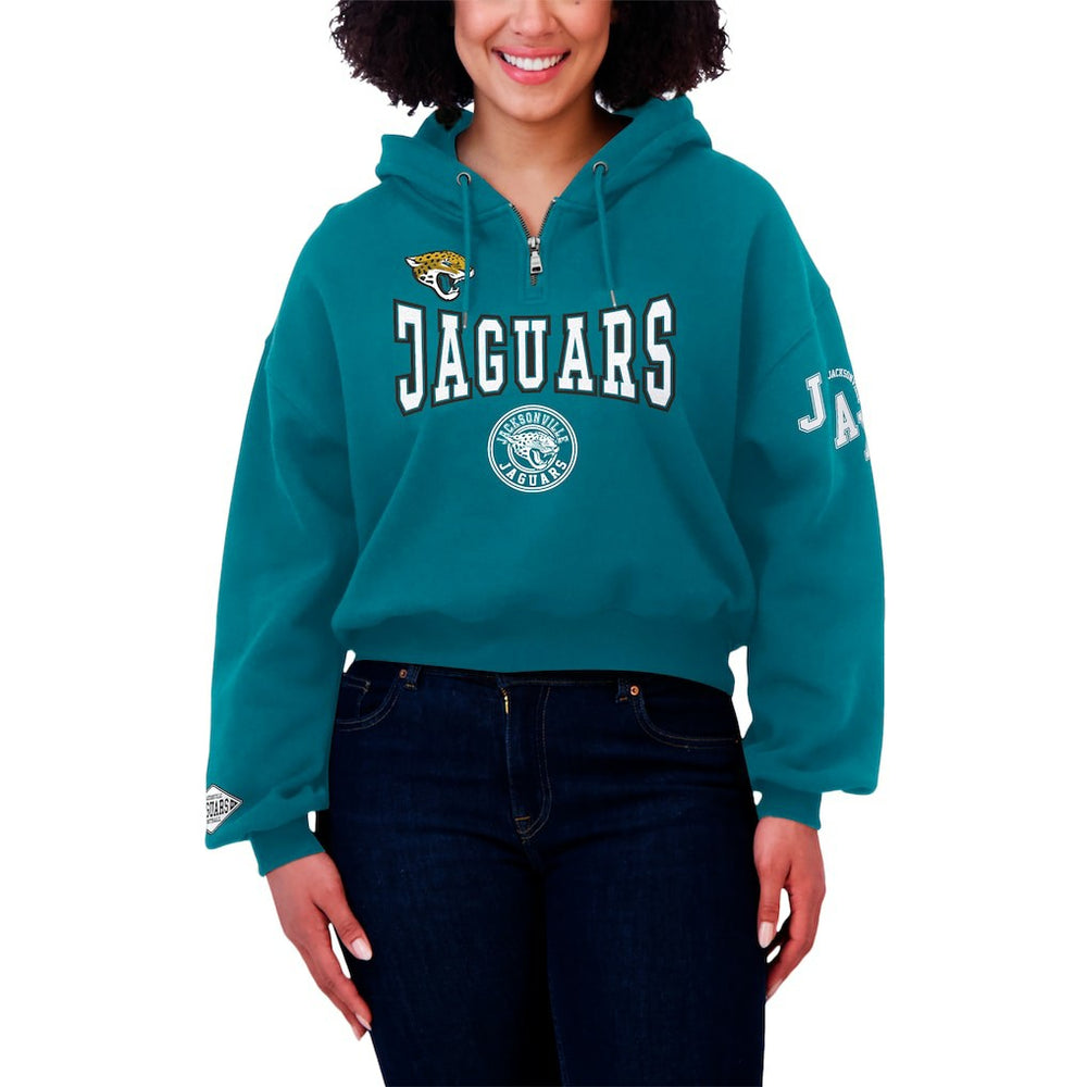 Jacksonville Jaguars WEAR by Erin Andrews Women's Patch Quarter-Zip Pullover Hoodie Teal | NFL