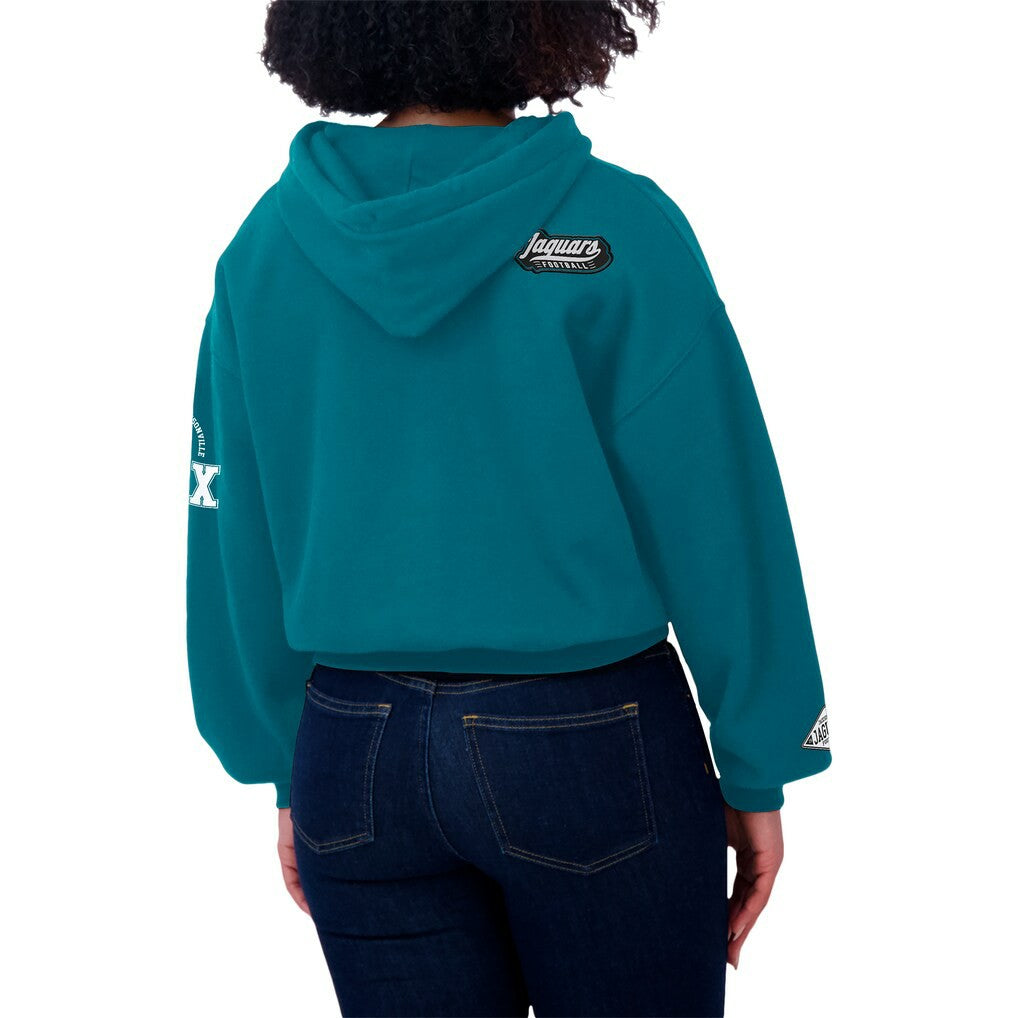 Jacksonville Jaguars WEAR by Erin Andrews Women's Patch Quarter-Zip Pullover Hoodie Teal | NFL