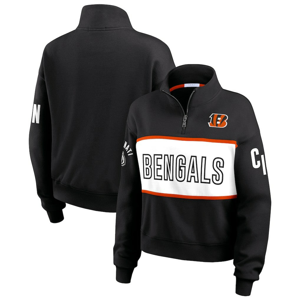 Cincinnati Bengals WEAR by Erin Andrews Women's Quarter-Zip Jacket Black | NFL