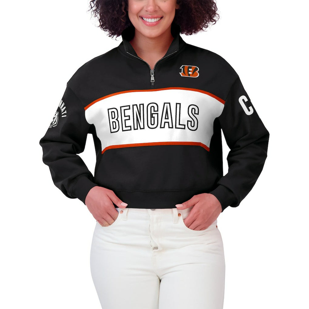 Cincinnati Bengals WEAR by Erin Andrews Women's Quarter-Zip Jacket Black | NFL