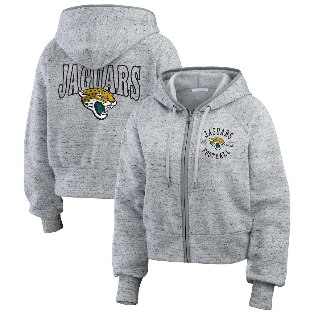 Jacksonville Jaguars WEAR by Erin Andrews Women's Speckled Fleece Cropped Full-Zip Hoodie Heather Gray | NFL