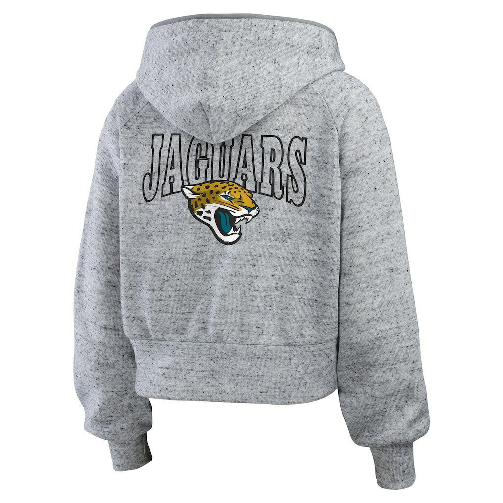 Jacksonville Jaguars WEAR by Erin Andrews Women's Speckled Fleece Cropped Full-Zip Hoodie Heather Gray | NFL