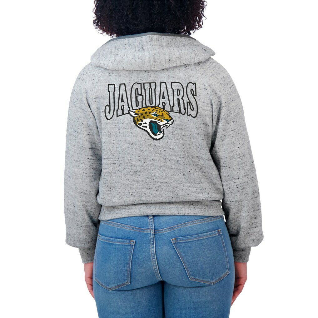 Jacksonville Jaguars WEAR by Erin Andrews Women's Speckled Fleece Cropped Full-Zip Hoodie Heather Gray | NFL