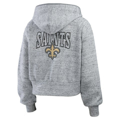 New Orleans Saints WEAR by Erin Andrews Women's Speckled Fleece Cropped Full-Zip Hoodie Heather Gray | NFL