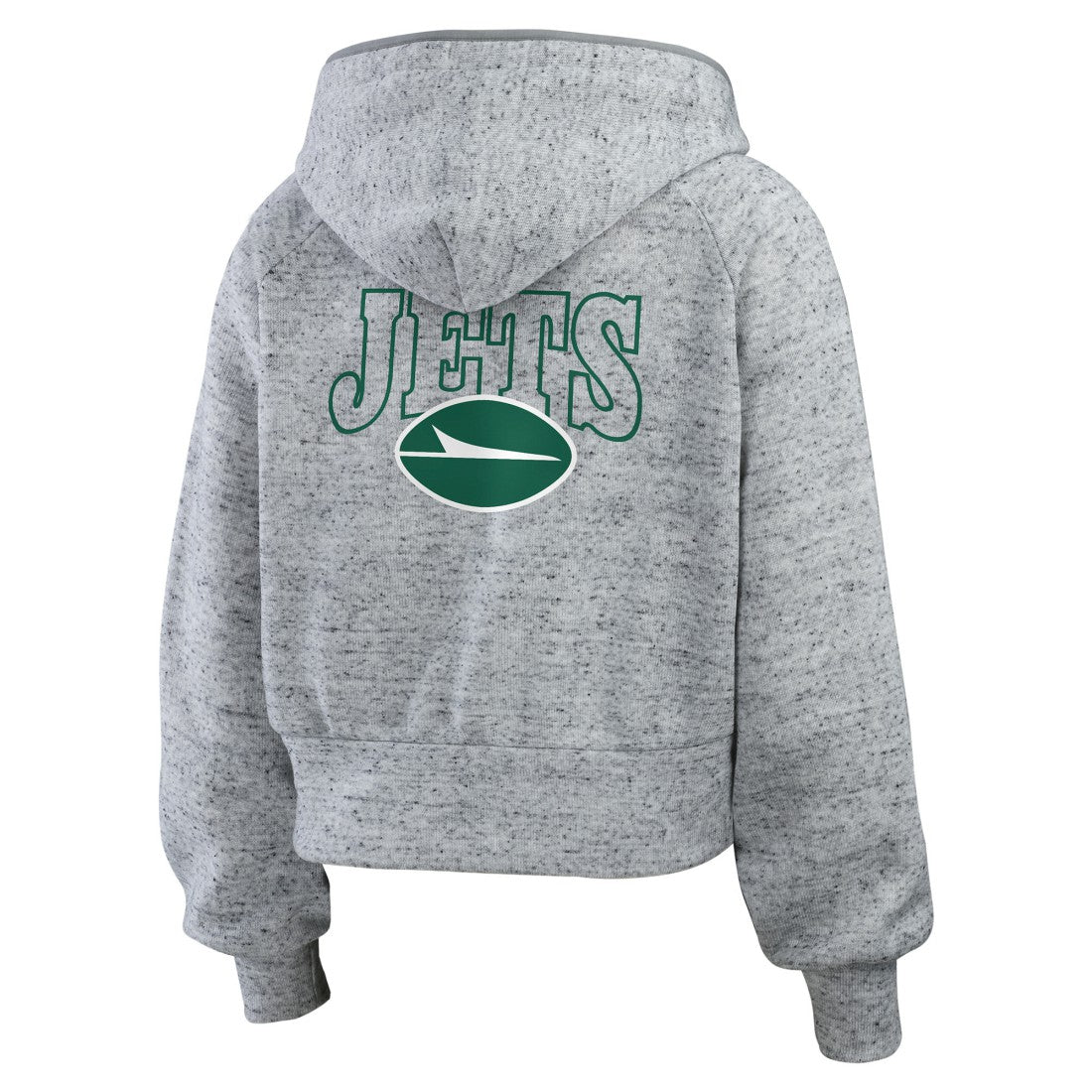 New York Jets WEAR by Erin Andrews Women's Speckled Fleece Cropped Full-Zip Hoodie Heather Gray | NFL