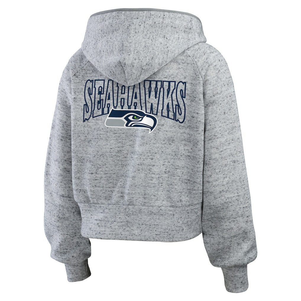Seattle Seahawks WEAR by Erin Andrews Women's Speckled Fleece Cropped Full-Zip Hoodie Heather Gray | NFL