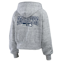 Seattle Seahawks WEAR by Erin Andrews Women's Speckled Fleece Cropped Full-Zip Hoodie Heather Gray | NFL