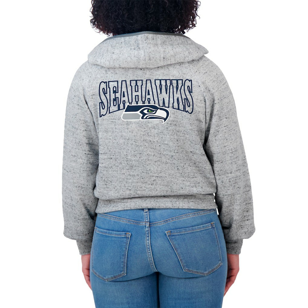 Seattle Seahawks WEAR by Erin Andrews Women's Speckled Fleece Cropped Full-Zip Hoodie Heather Gray | NFL