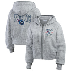 Tennessee Titans WEAR by Erin Andrews Women's Speckled Fleece Cropped Full-Zip Hoodie Heather Gray | NFL
