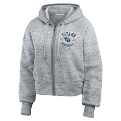 Tennessee Titans WEAR by Erin Andrews Women's Speckled Fleece Cropped Full-Zip Hoodie Heather Gray | NFL