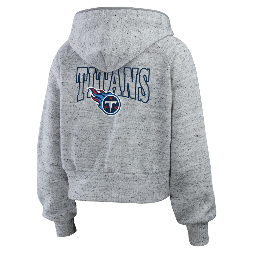Tennessee Titans WEAR by Erin Andrews Women's Speckled Fleece Cropped Full-Zip Hoodie Heather Gray | NFL