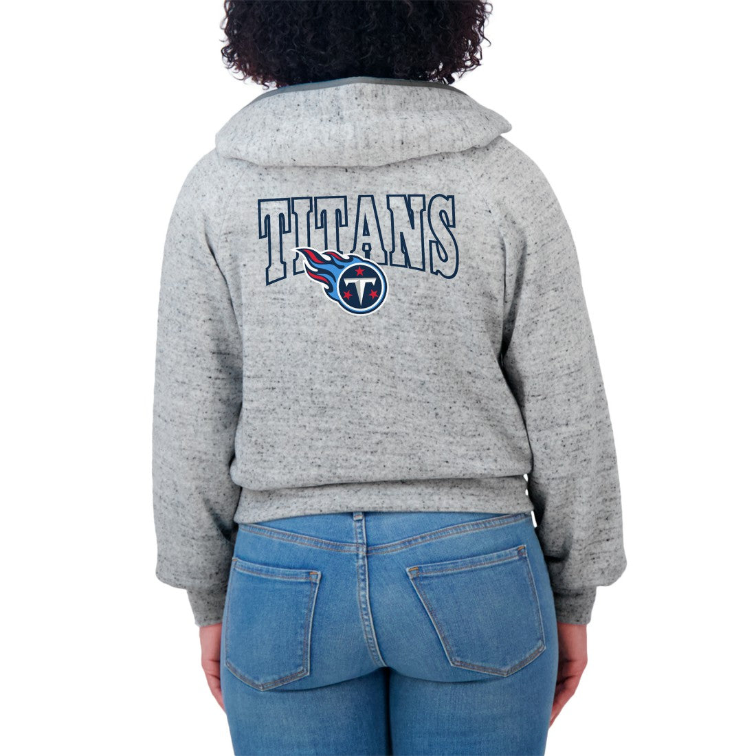 Tennessee Titans WEAR by Erin Andrews Women's Speckled Fleece Cropped Full-Zip Hoodie Heather Gray | NFL