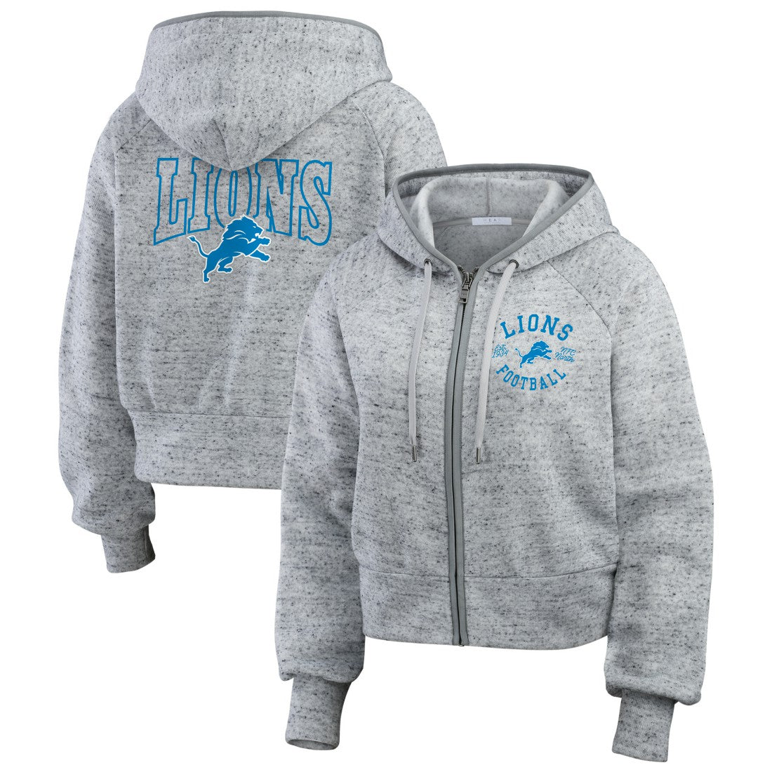 Detroit Lions WEAR by Erin Andrews Women's Speckled Fleece Cropped Full-Zip Hoodie Heather Gray | NFL