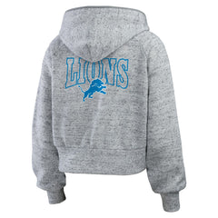 Detroit Lions WEAR by Erin Andrews Women's Speckled Fleece Cropped Full-Zip Hoodie Heather Gray | NFL