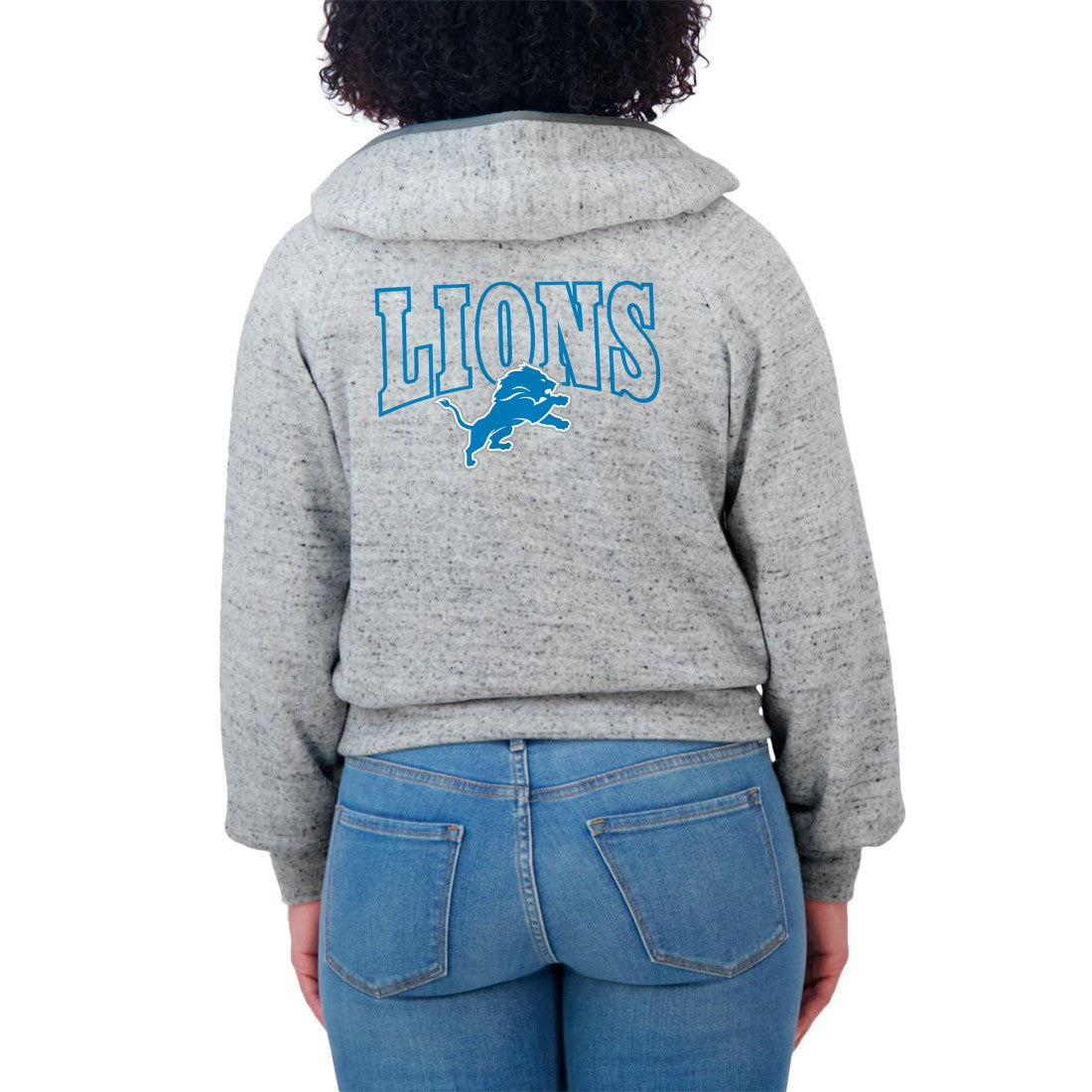 Detroit Lions WEAR by Erin Andrews Women's Speckled Fleece Cropped Full-Zip Hoodie Heather Gray | NFL